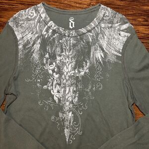 Y2K Decree Thermal Men's Long Sleeve Thermal Grunge Shirt Waffle Knit Size XL